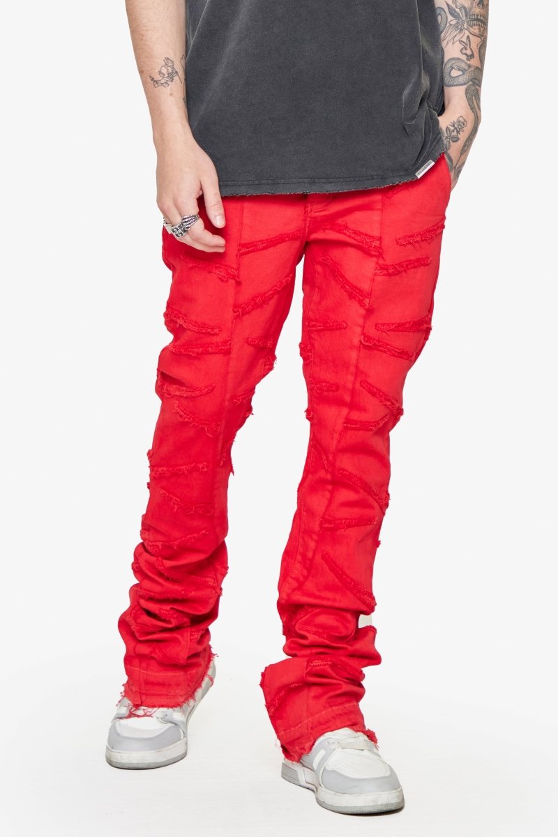 “SABER” STACKED FLARE JEAN RED WASHED “SABER” STACKED FLARE JEAN RED WASHED