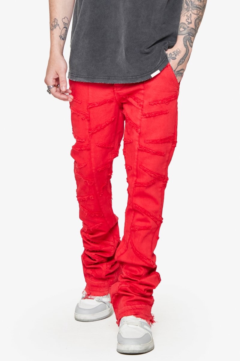 “SABER” STACKED FLARE JEAN RED WASHED “SABER” STACKED FLARE JEAN RED WASHED
