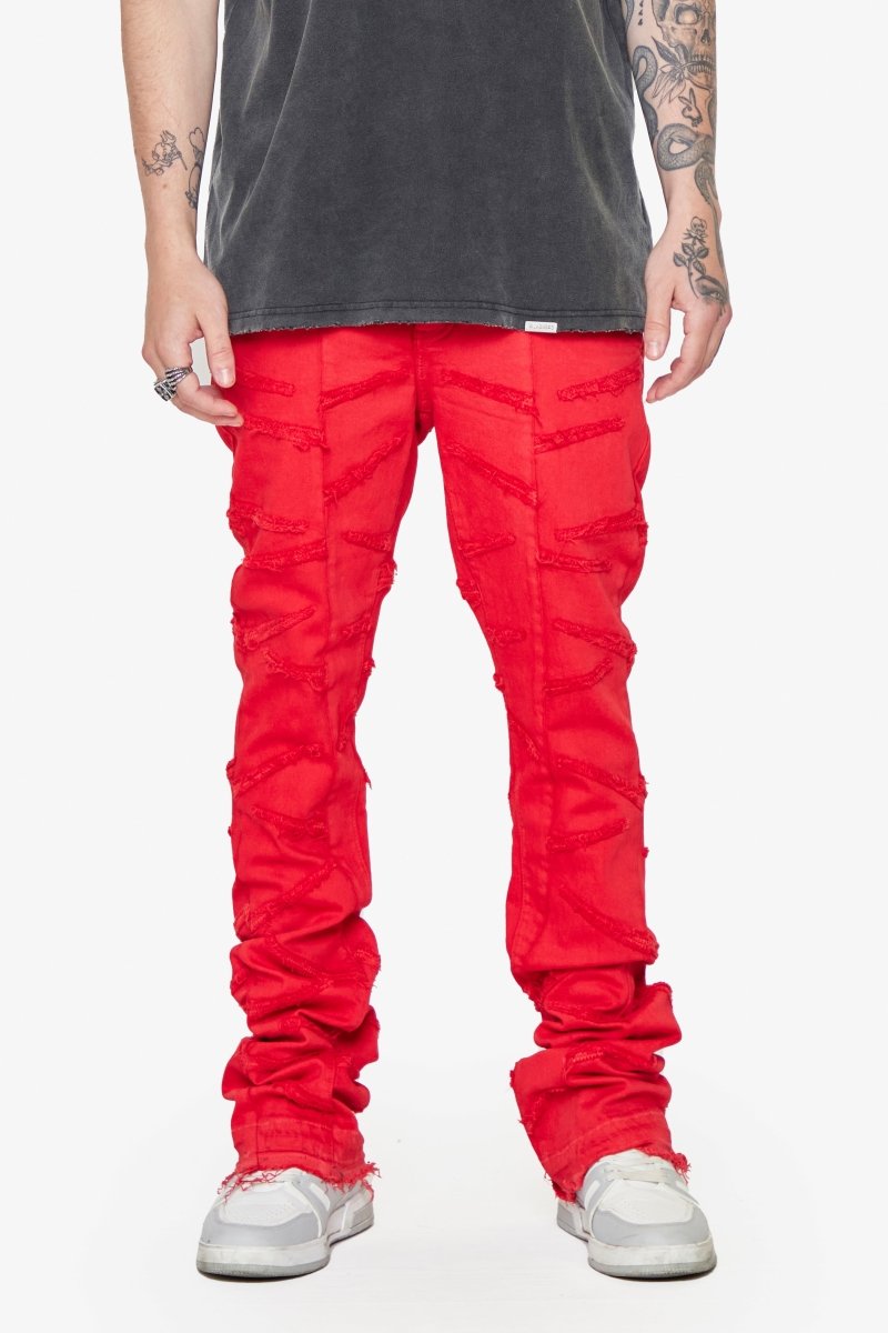“SABER” STACKED FLARE JEAN RED WASHED “SABER” STACKED FLARE JEAN RED WASHED