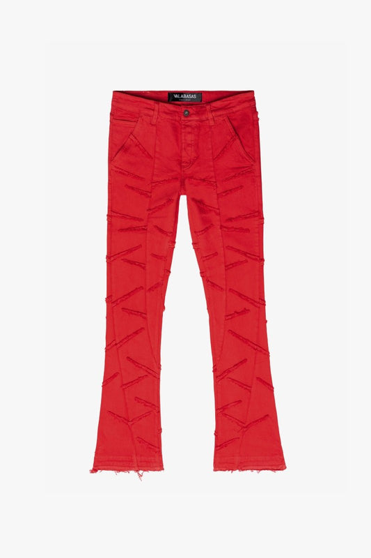 “SABER” STACKED FLARE JEAN RED WASHED