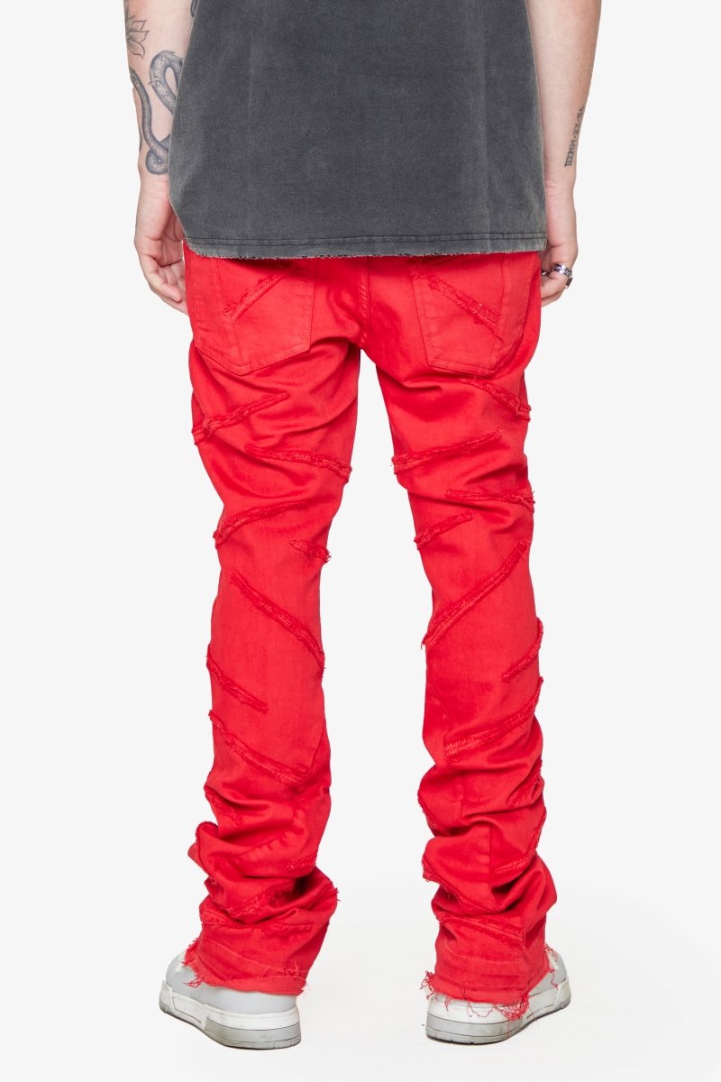 “SABER” STACKED FLARE JEAN RED WASHED “SABER” STACKED FLARE JEAN RED WASHED
