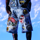 Patchwork Denim Jorts (Washed Blue) Patchwork Denim Jorts (Washed Blue)