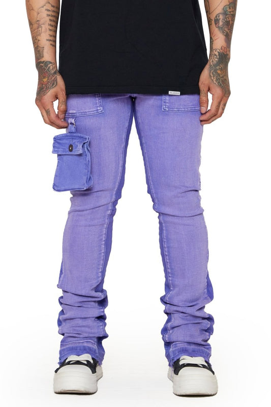 “SMOOTH” STACKED FLARE JEAN PURPLE-BLUE