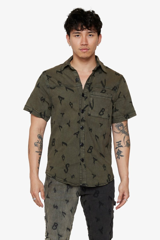 "SOLITARE" DENIM BUTTON UP MATTE BLACK