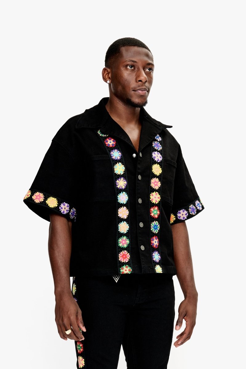 Struggle Cropped Denim Button Down Jet Black Struggle Cropped Denim Button Down Jet Black