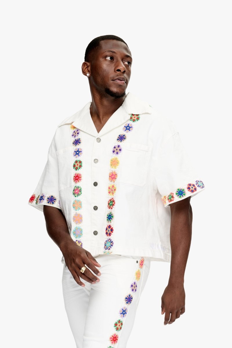 Struggle Cropped Denim Button Down White Struggle Cropped Denim Button Down White