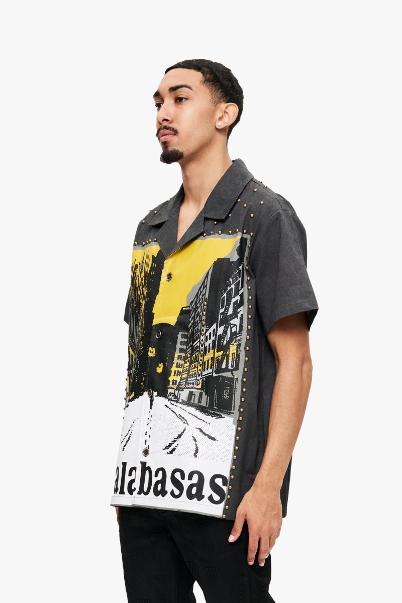 Studded Street Button Up  Vintage Grey Studded Street Button Up  Vintage Grey