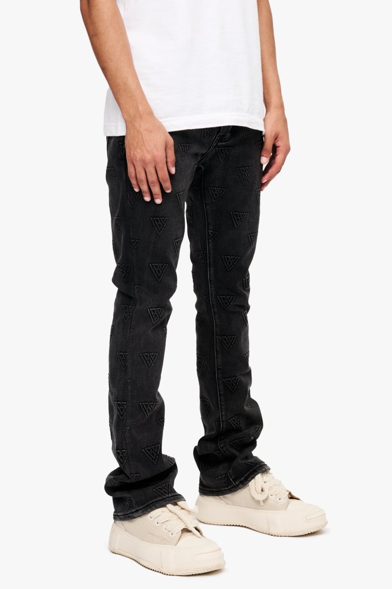 Tagged Stacked Flare Jean Black Washed Tagged Stacked Flare Jean Black Washed