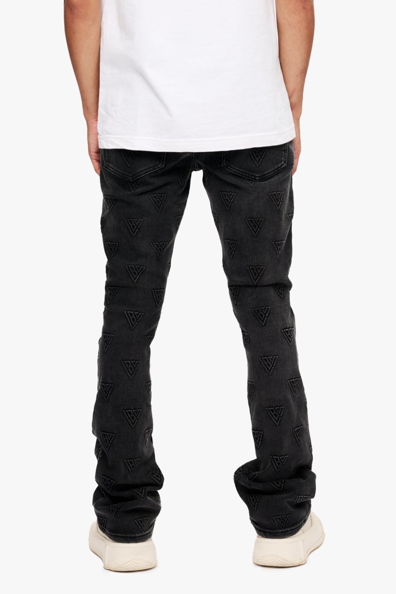 Tagged Stacked Flare Jean Black Washed Tagged Stacked Flare Jean Black Washed