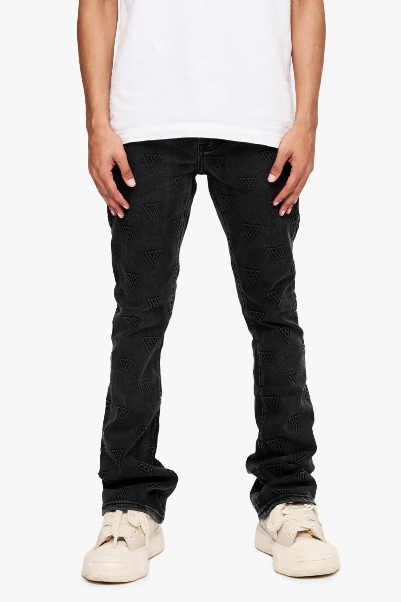 Tagged Stacked Flare Jean Black Washed Tagged Stacked Flare Jean Black Washed