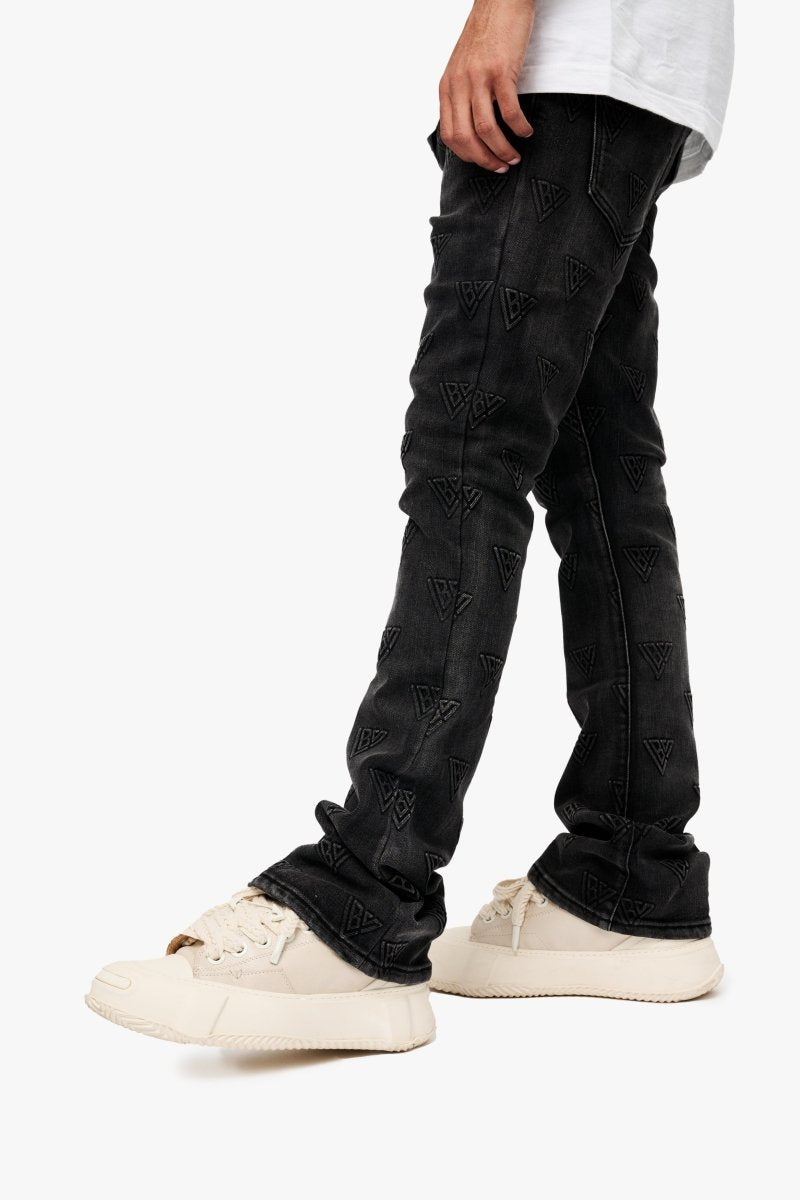 Tagged Stacked Flare Jean Black Washed Tagged Stacked Flare Jean Black Washed