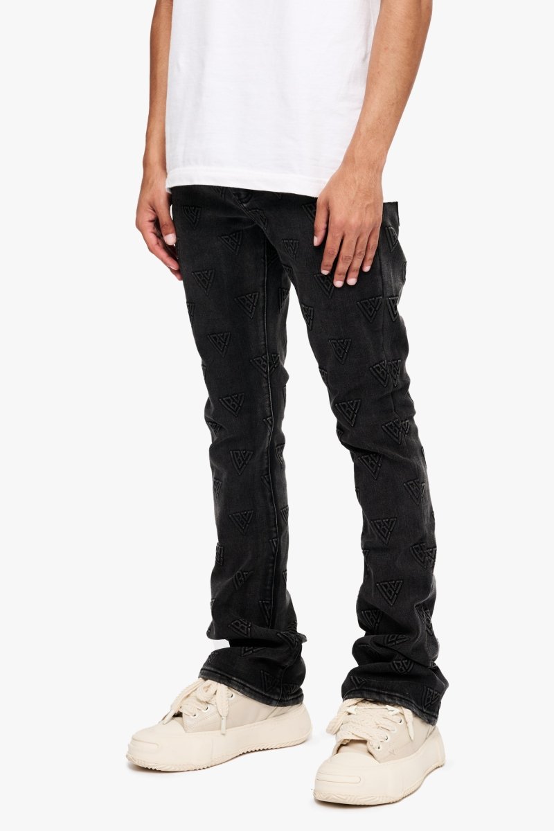 Tagged Stacked Flare Jean Black Washed Tagged Stacked Flare Jean Black Washed