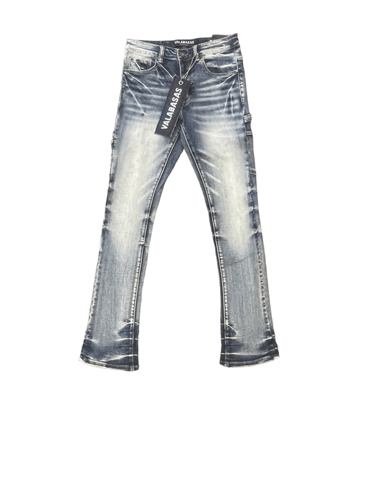 "TATTERED" MEDIUM BLUE VINTAGE STACKED FLARE JEAN
