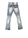 "TATTERED" MEDIUM BLUE VINTAGE STACKED FLARE JEAN "TATTERED" MEDIUM BLUE VINTAGE STACKED FLARE JEAN
