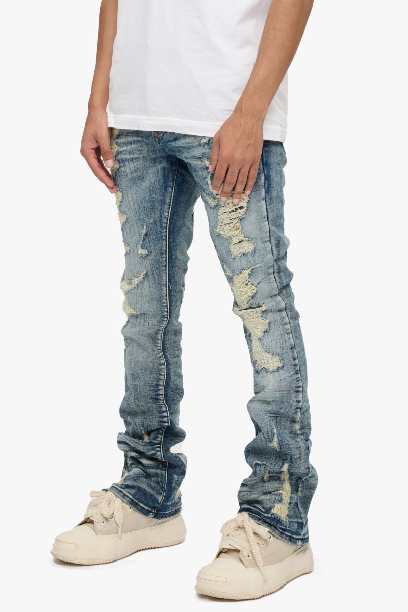 Tearaway Stacked Flare Jean Dark Blue Wash Tearaway Stacked Flare Jean Dark Blue Wash