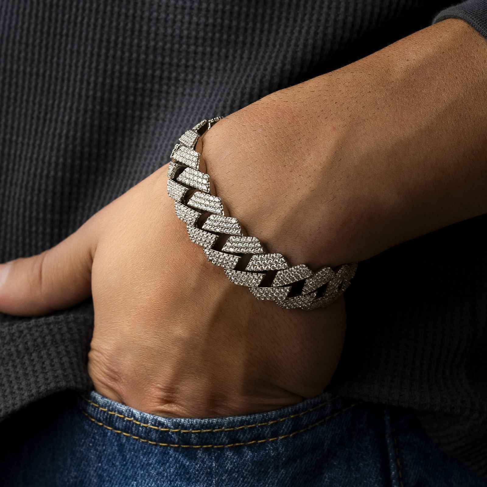 3 Row Diamond Cuban Bracelet White Gold 18mm 3 Row Diamond Cuban Bracelet White Gold 18mm