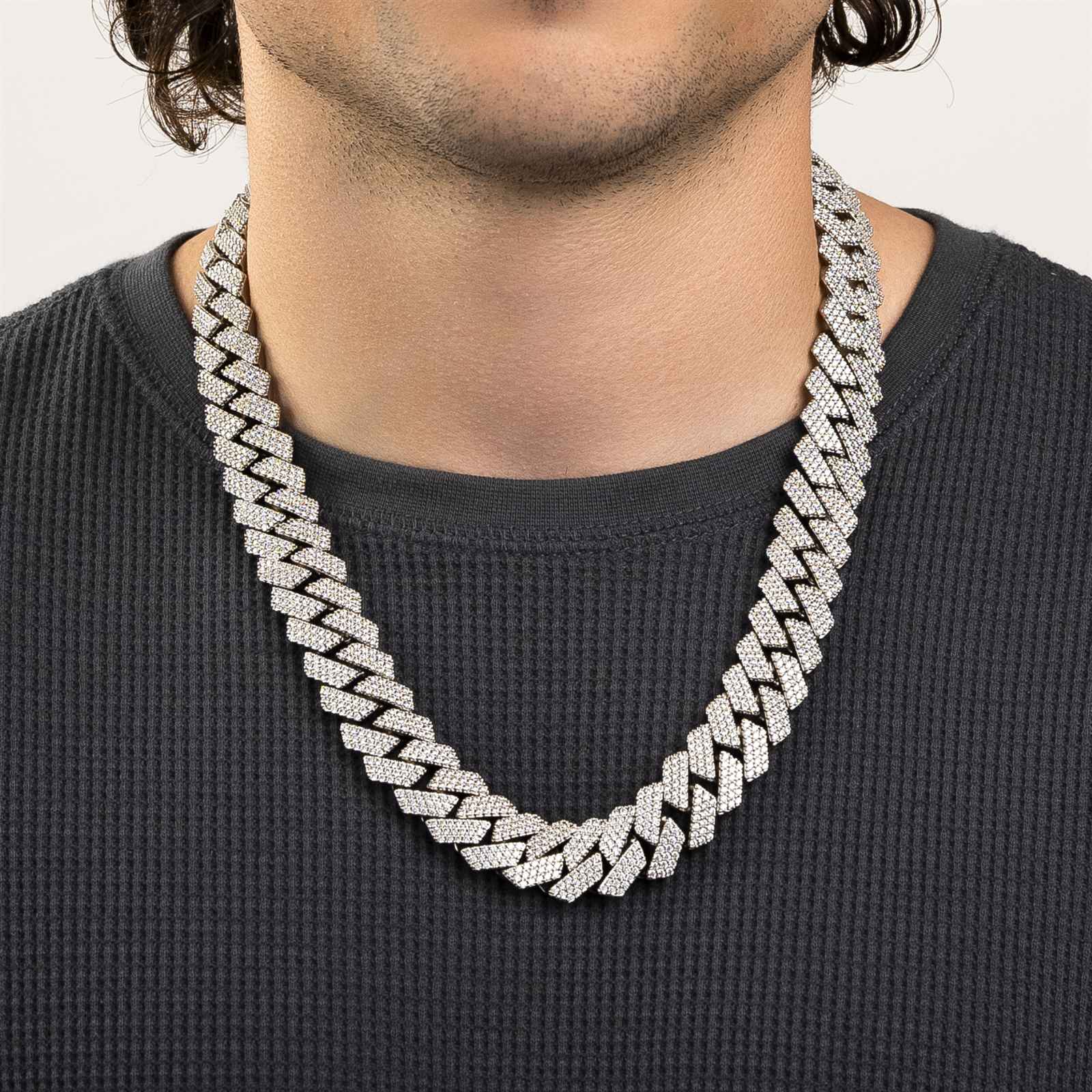 3 Row Diamond Cuban Link Chain White Gold 8mm 3 Row Diamond Cuban Link Chain White Gold 8mm