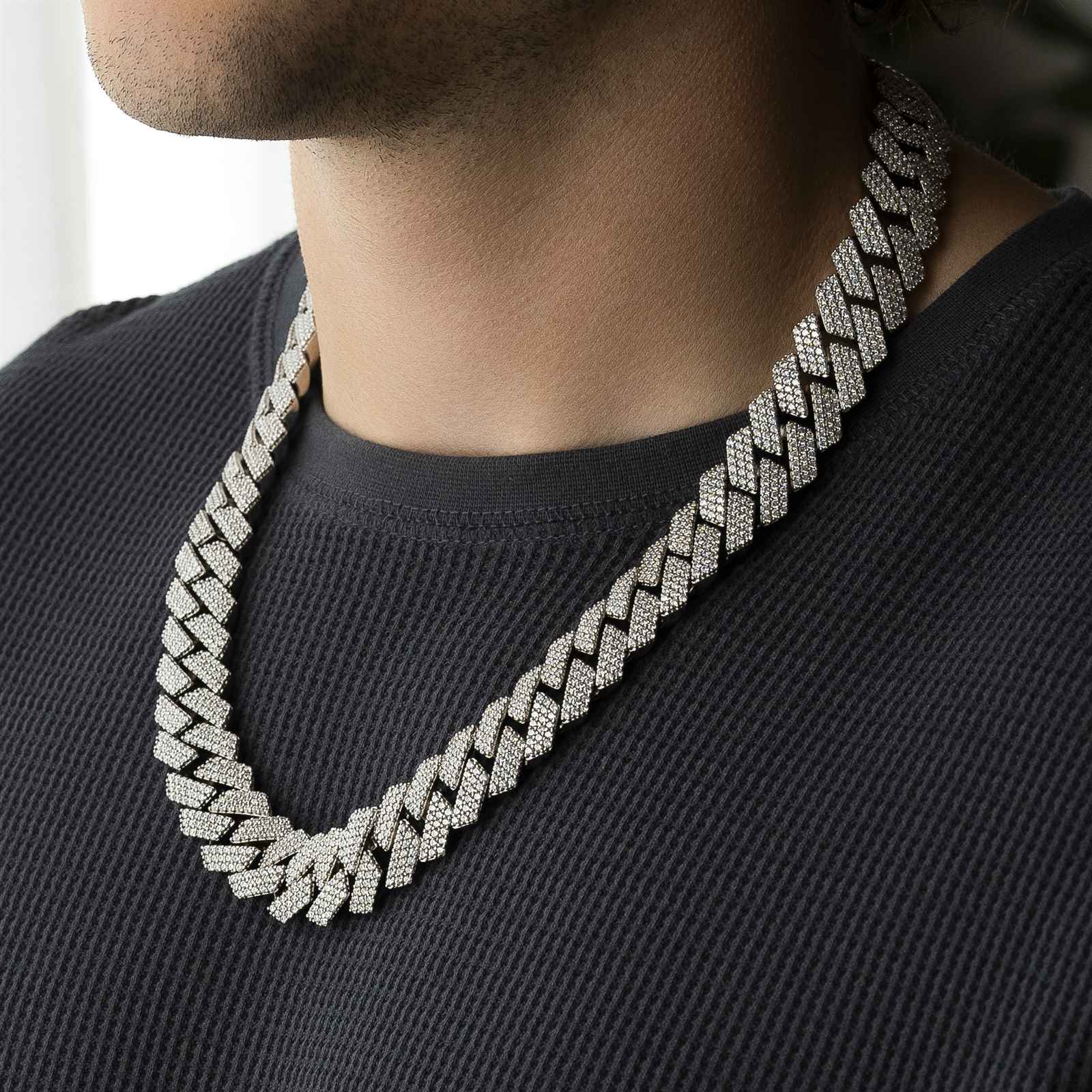 3 Row Diamond Cuban Link Chain White Gold 8mm 3 Row Diamond Cuban Link Chain White Gold 8mm