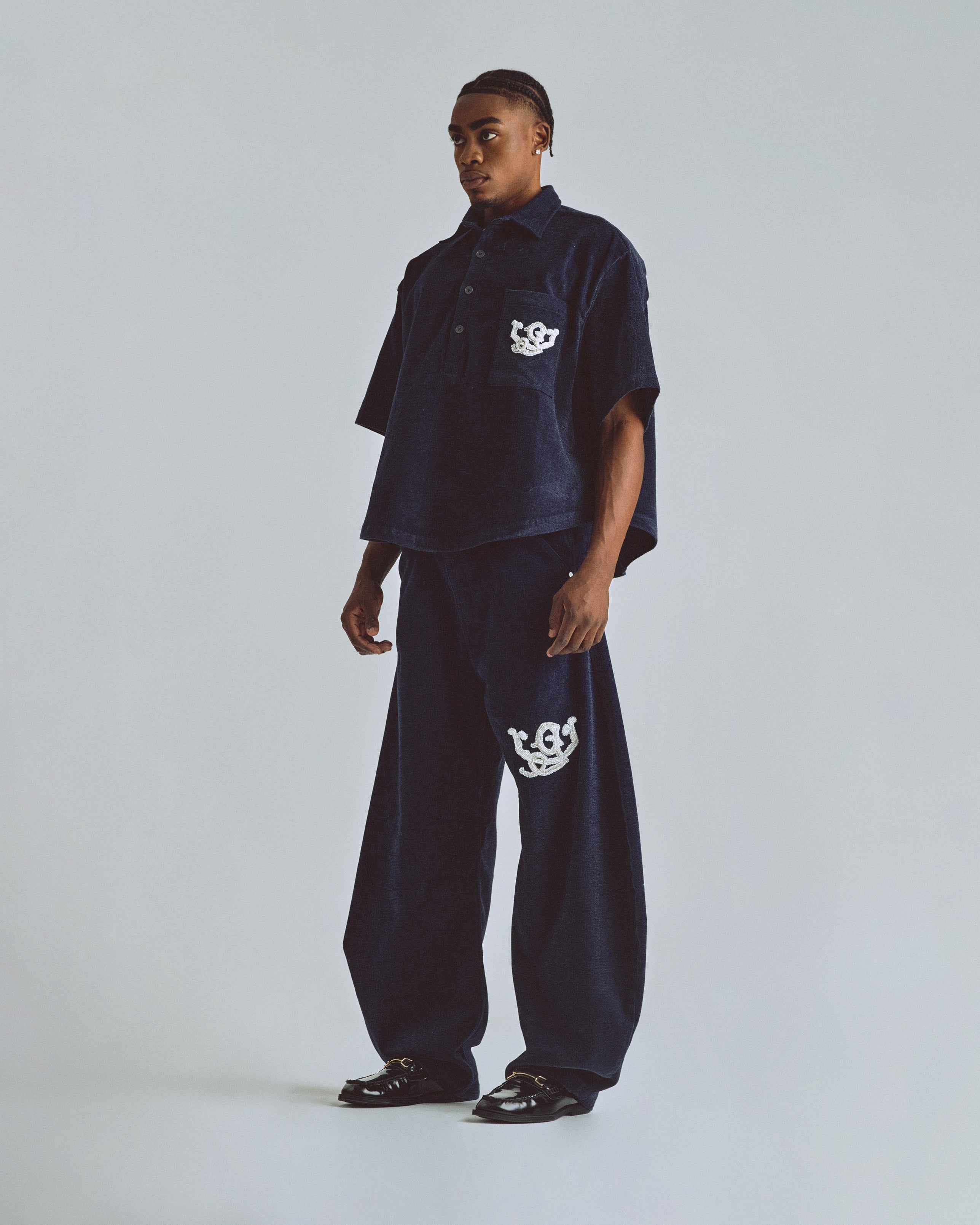 The Path Monogram Barrel Jean Blue The Path Monogram Barrel Jean Blue