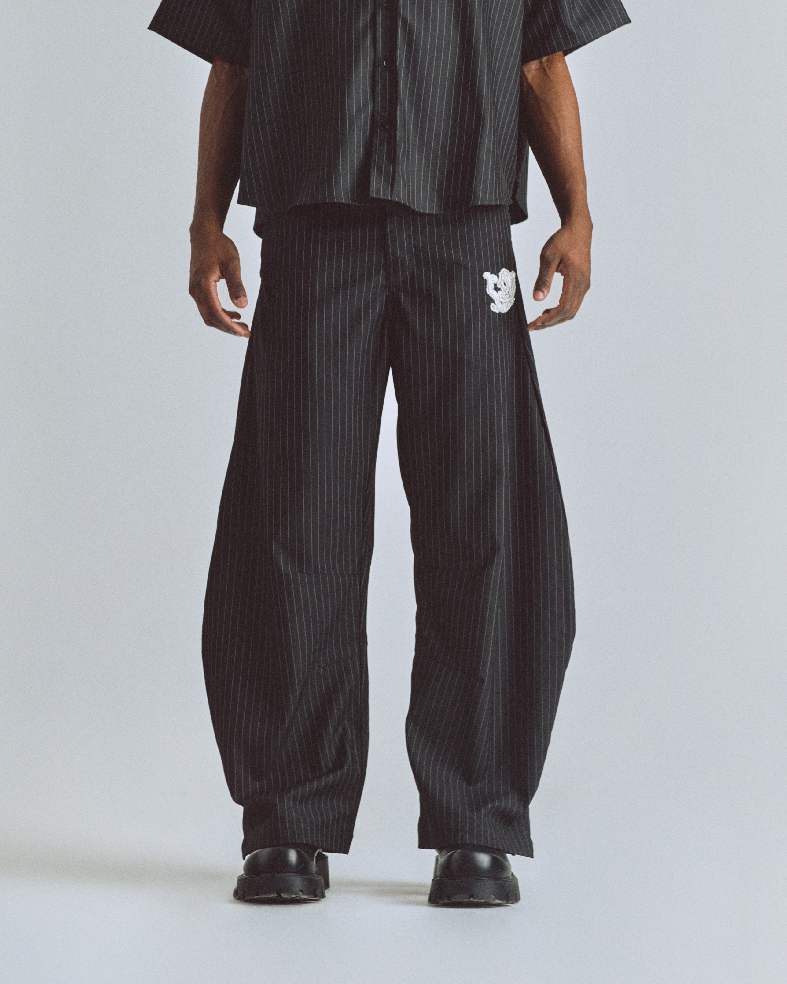 The Path Monogram Barrel Trouser Black / Chalk Line The Path Monogram Barrel Trouser Black / Chalk Line