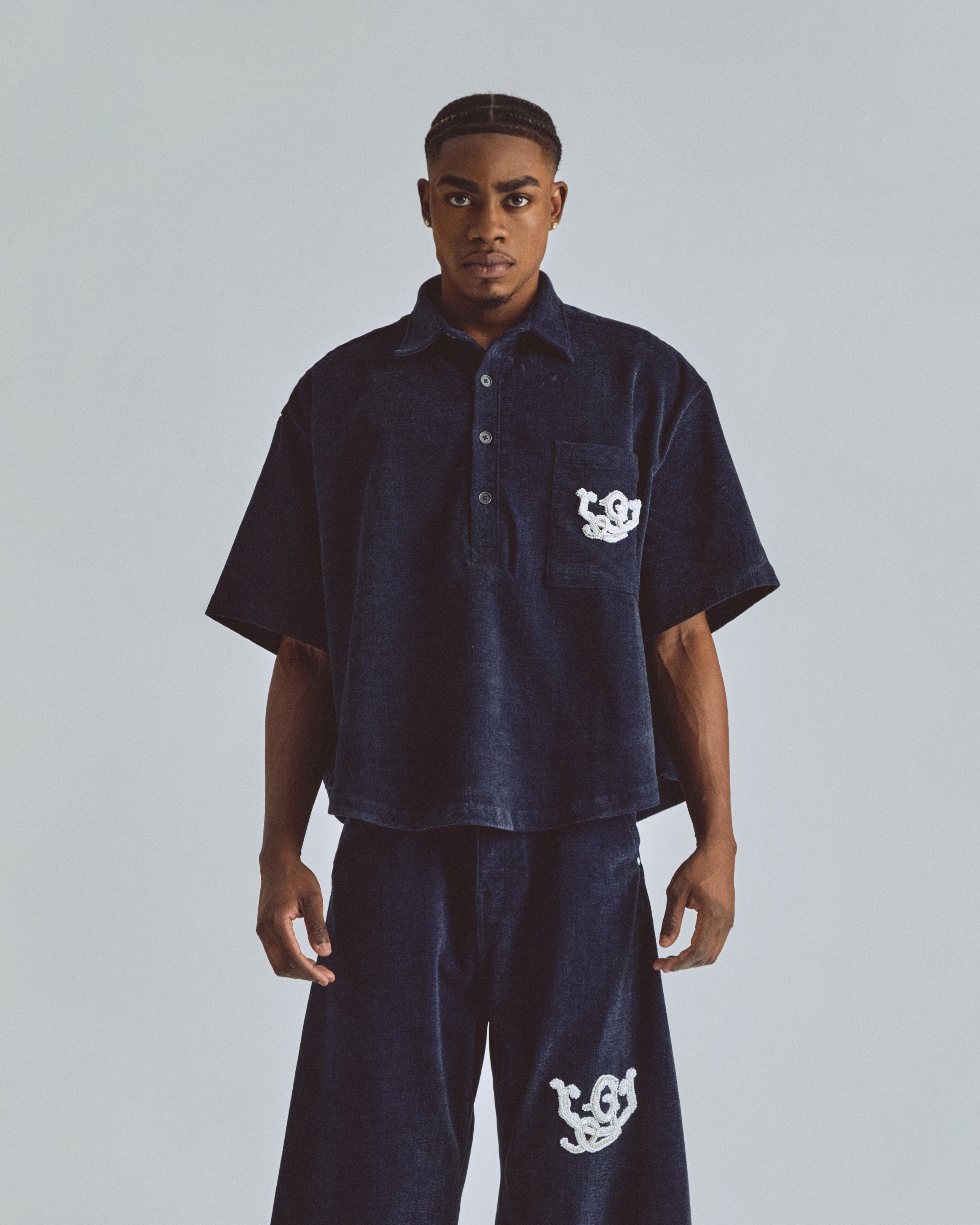 The Path Monogram Boxy Fit Shirt Blue The Path Monogram Boxy Fit Shirt Blue