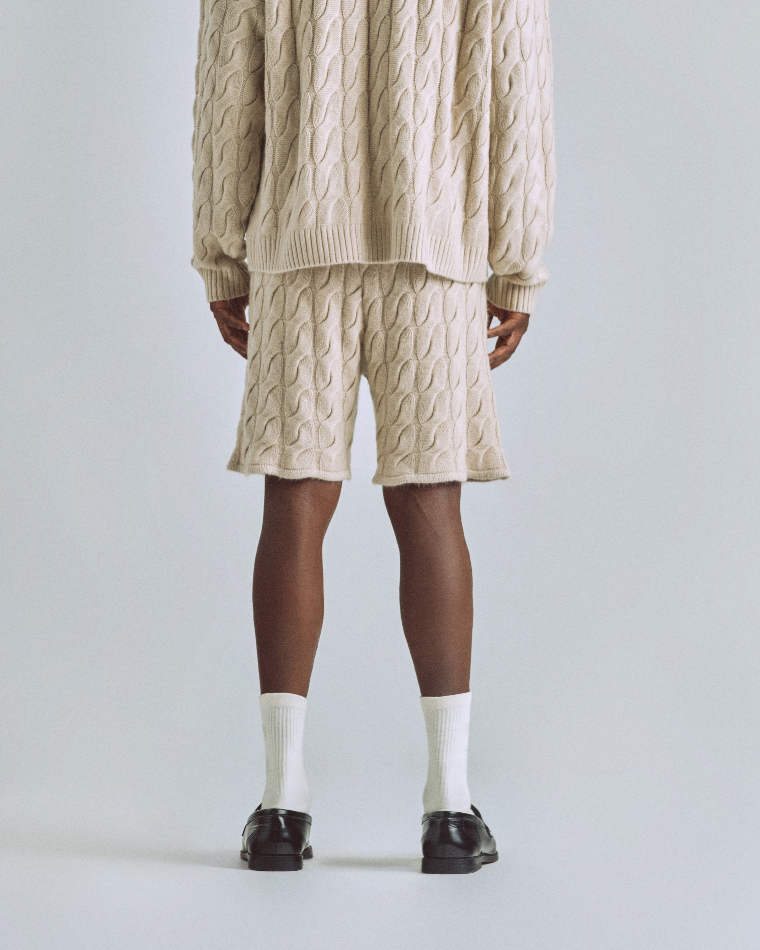 The Path Monogram Cable Knit Short Cream The Path Monogram Cable Knit Short Cream