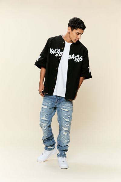 "THRASHED" STRAIGHT DENIM VINTAGE BLUE WASH "THRASHED" STRAIGHT DENIM VINTAGE BLUE WASH