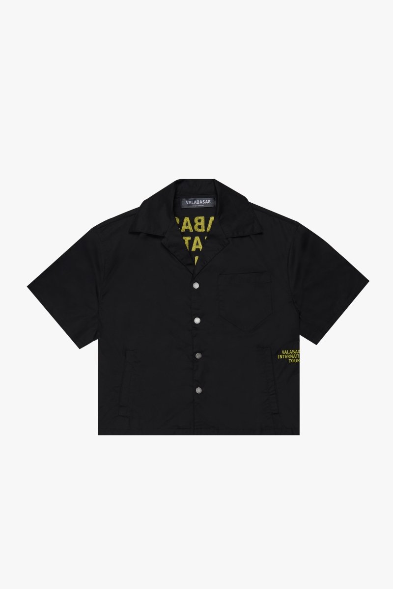 "TOUR" CROP BUTTON DOWN BLACK/YELLOW "TOUR" CROP BUTTON DOWN BLACK/YELLOW