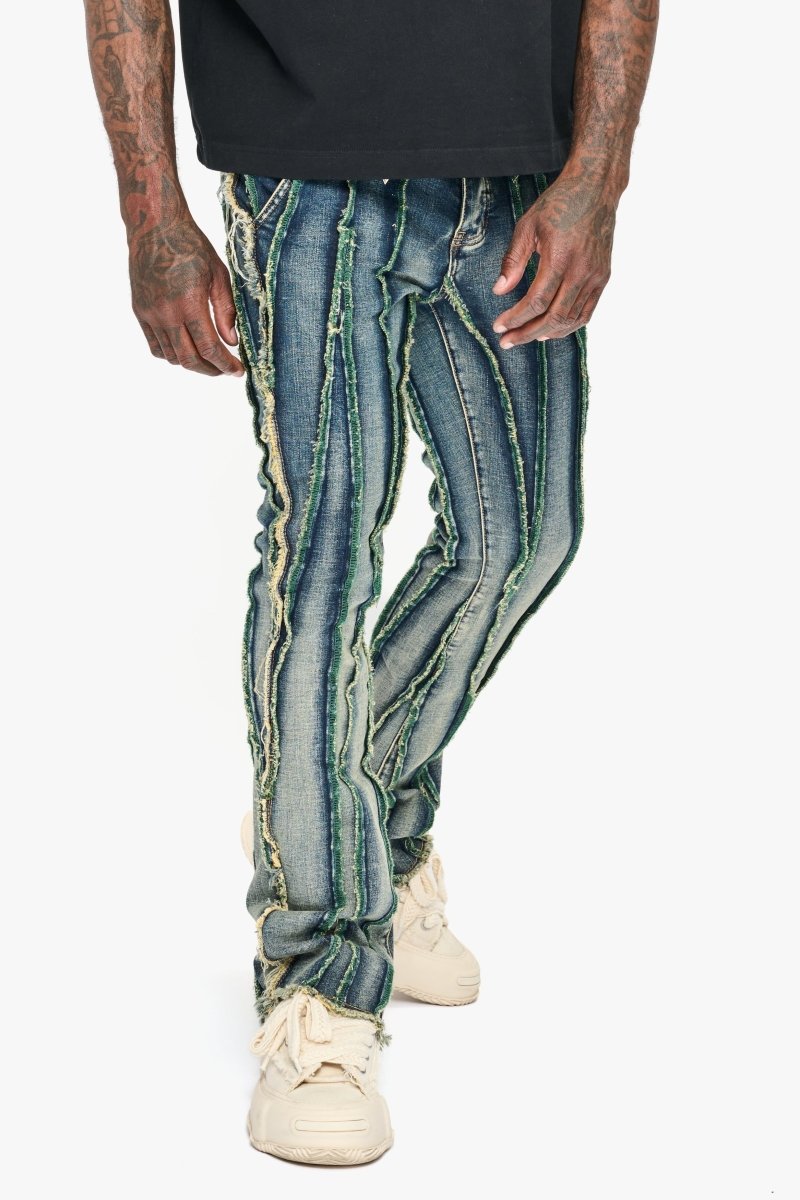 Twisted Stacked Denim Blue Green wash Twisted Stacked Denim Blue Green wash