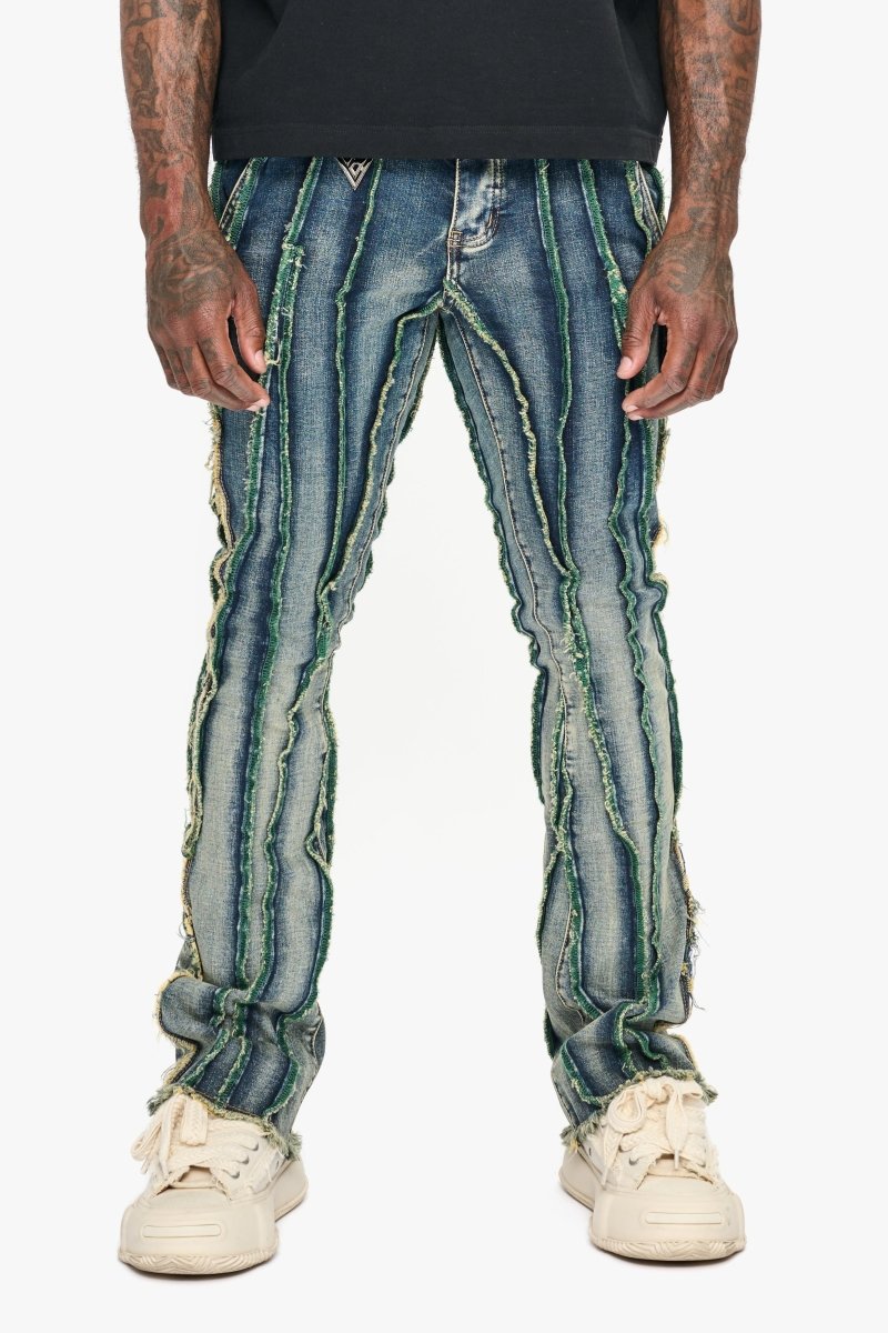Twisted Stacked Denim Blue Green wash Twisted Stacked Denim Blue Green wash