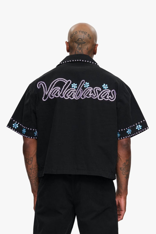 Under Pressure Cropped Button Down Black