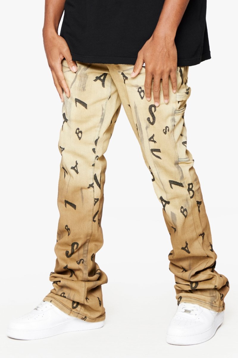 “V-SCRABBLE”  STACKED FLARE JEAN CHAMOIS “V-SCRABBLE”  STACKED FLARE JEAN CHAMOIS