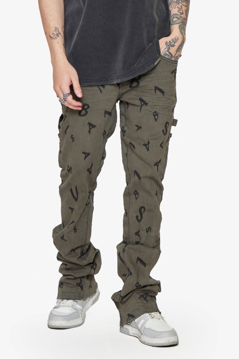 “V-SCRABBLE” STACKED FLARE JEAN MATTE BLACK “V-SCRABBLE” STACKED FLARE JEAN MATTE BLACK