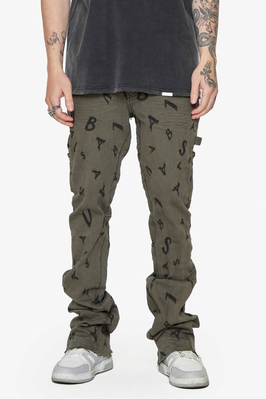 “V-SCRABBLE” STACKED FLARE JEAN MATTE BLACK