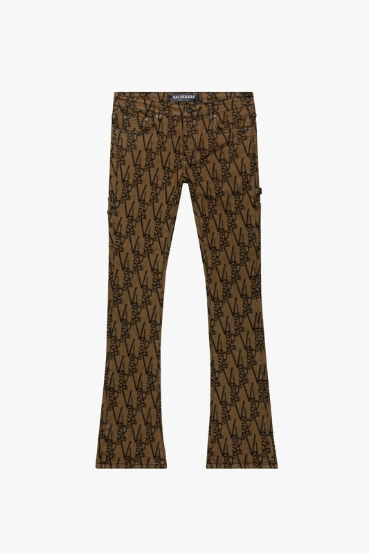 "V-SCRAWL" STACKED FLARE JEAN BLACK BROWN