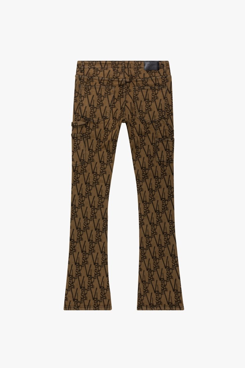 "V-SCRAWL" STACKED FLARE JEAN BLACK BROWN "V-SCRAWL" STACKED FLARE JEAN BLACK BROWN