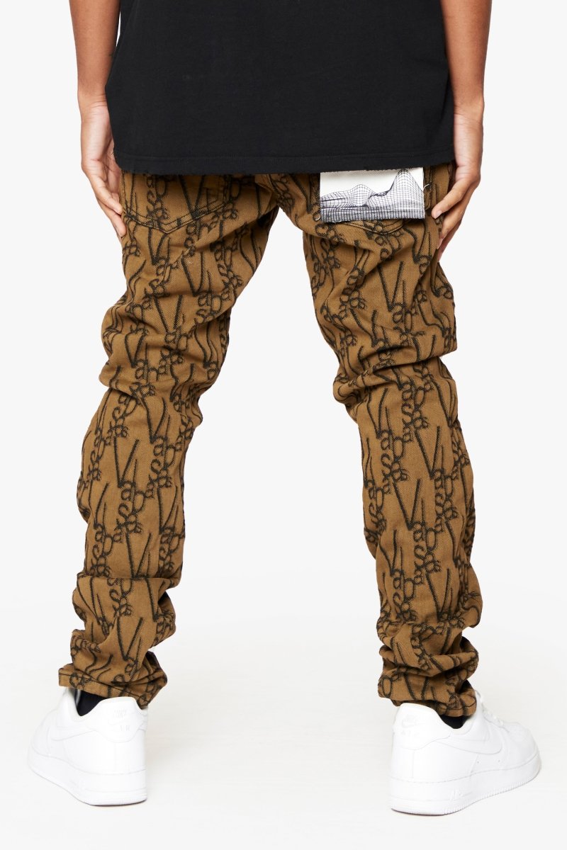 "V-SCRAWL" STACKED FLARE JEAN BLACK BROWN "V-SCRAWL" STACKED FLARE JEAN BLACK BROWN