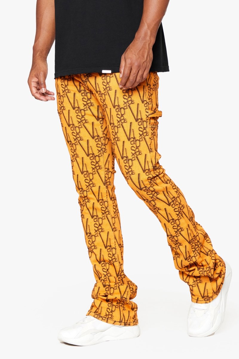 "V-SCRAWL" STACKED FLARE JEAN BLACK ORANGE "V-SCRAWL" STACKED FLARE JEAN BLACK ORANGE