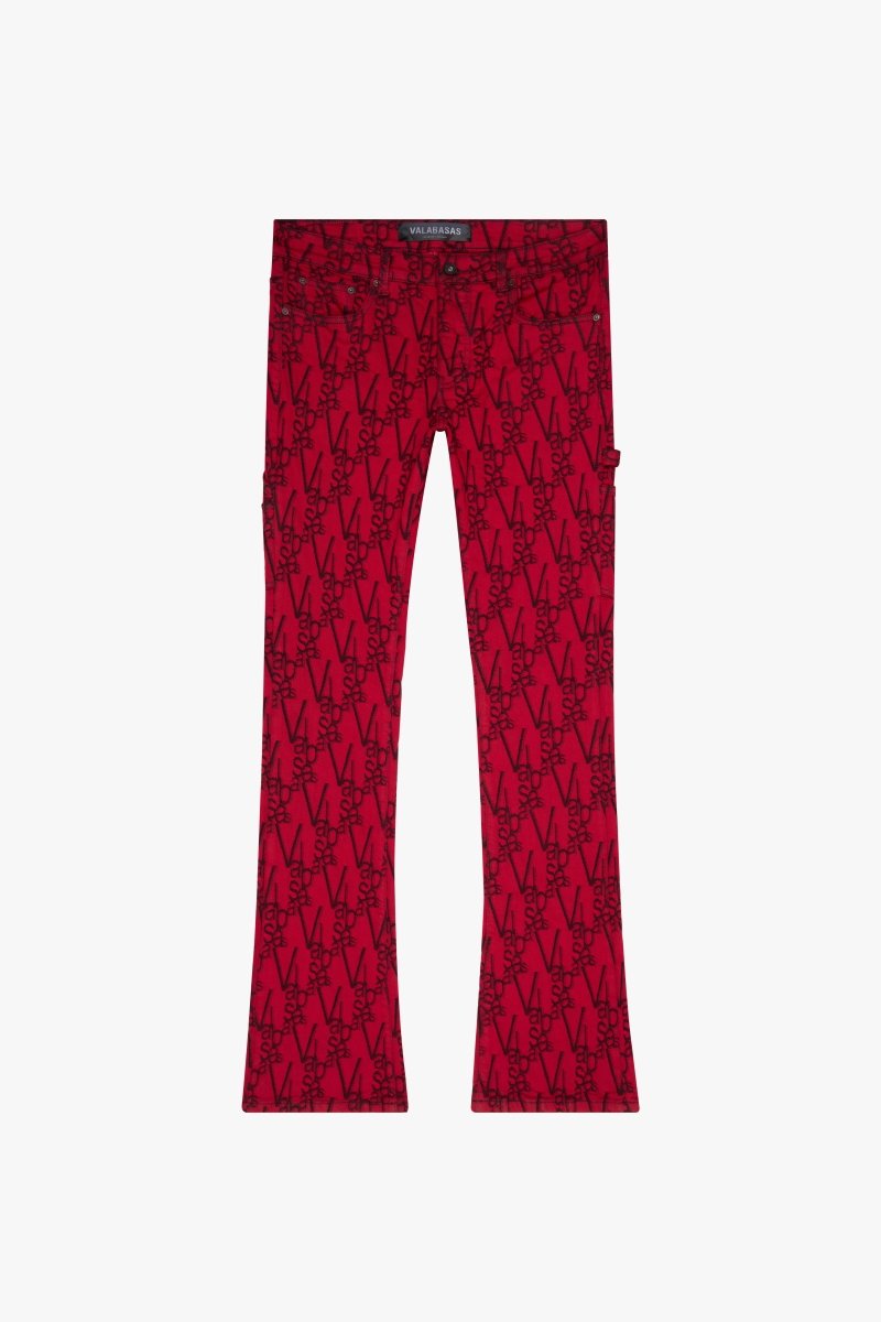 "V-SCRAWL" STACKED FLARE JEAN BLACK RED "V-SCRAWL" STACKED FLARE JEAN BLACK RED