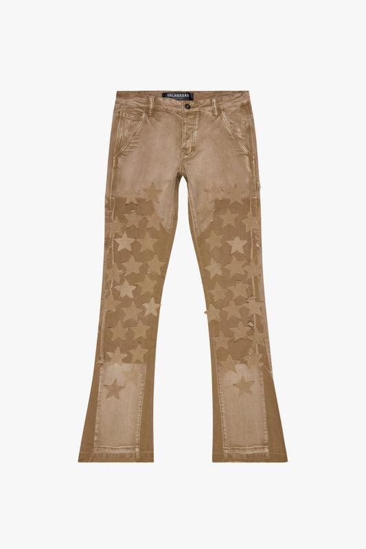 "V-STARS” STACKED FLARE JEAN DARK GREY WASH/ DIRTY BROWN