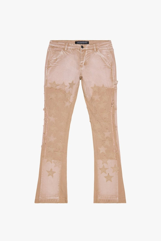 "V-STARS” STACKED FLARE JEAN LIGHT BROWN WASH/KHAKI