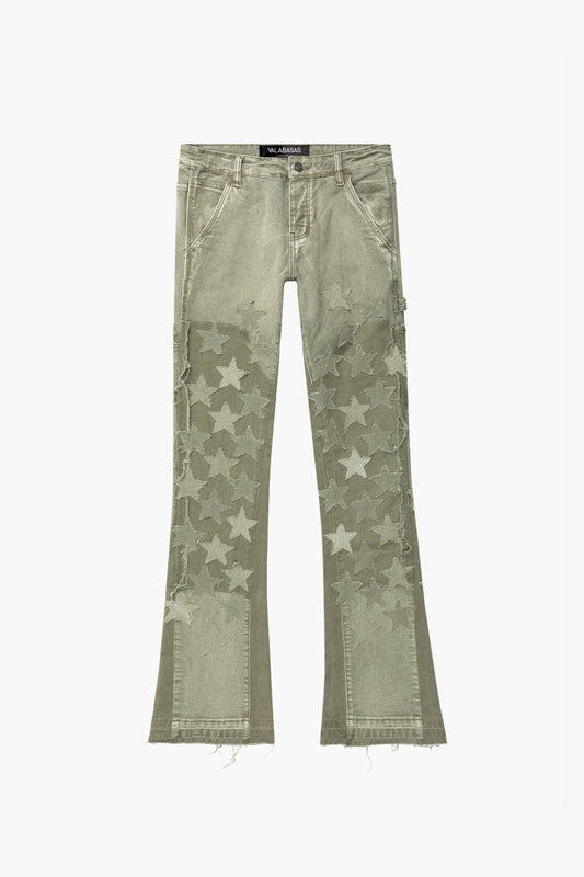 "V-STARS”  STACKED FLARE JEAN OLIVE GREEN