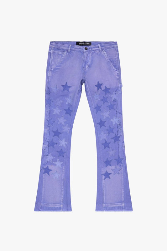 "V-STARS”  STACKED FLARE JEAN PURPLE WASHED