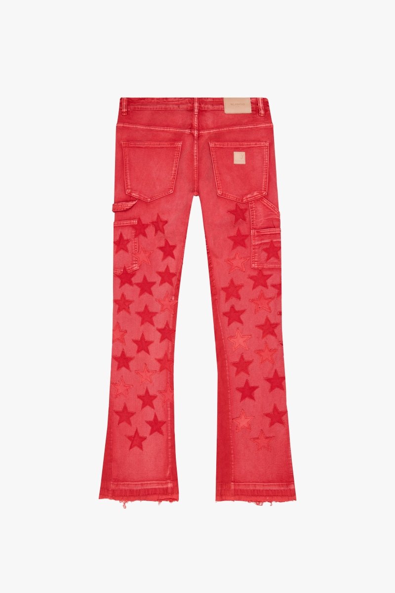 "V-STARS” STACKED FLARE JEAN RED WASH "V-STARS” STACKED FLARE JEAN RED WASH