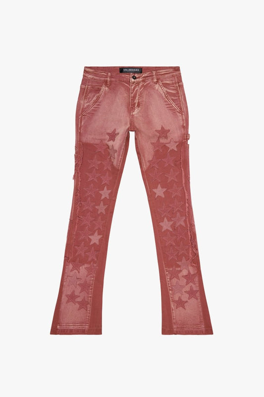 "V-STARS” STACKED FLARE JEAN SUNSET ORANGE