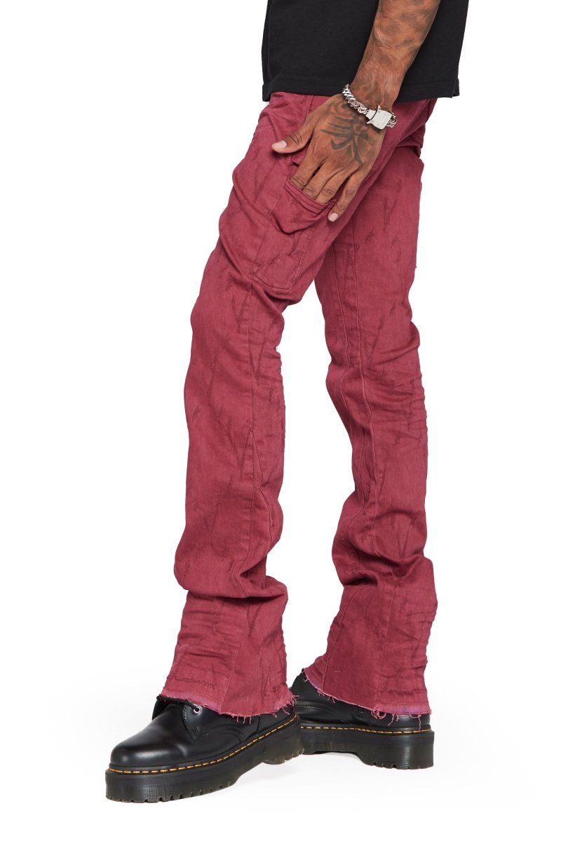 “VLOVE”  STACKED FLARE JEAN BURGUNDY “VLOVE”  STACKED FLARE JEAN BURGUNDY