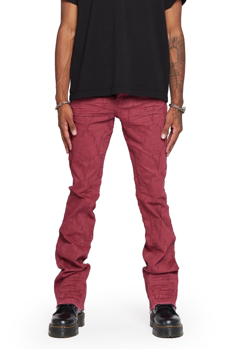 “VLOVE”  STACKED FLARE JEAN BURGUNDY “VLOVE”  STACKED FLARE JEAN BURGUNDY