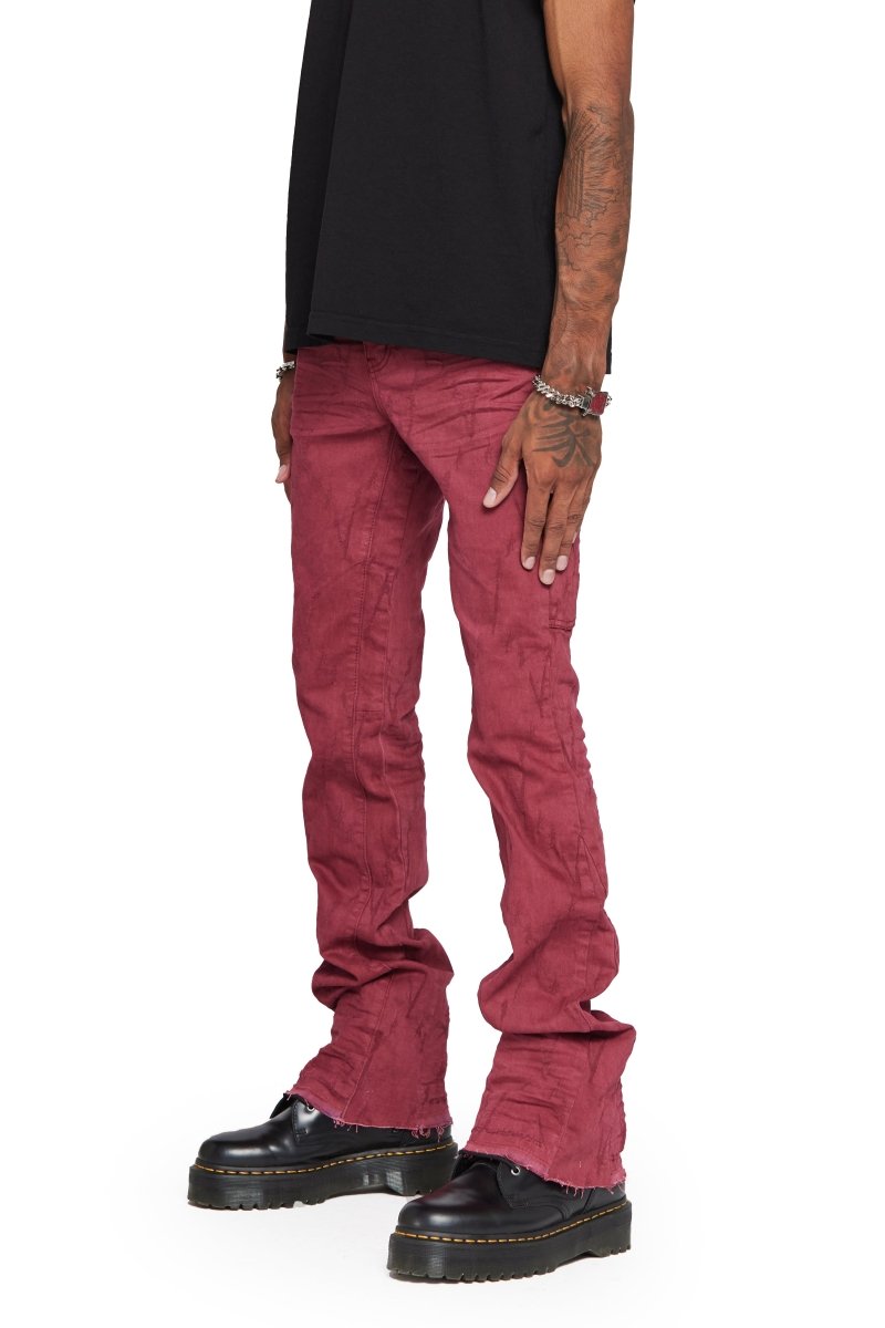 “VLOVE”  STACKED FLARE JEAN BURGUNDY “VLOVE”  STACKED FLARE JEAN BURGUNDY