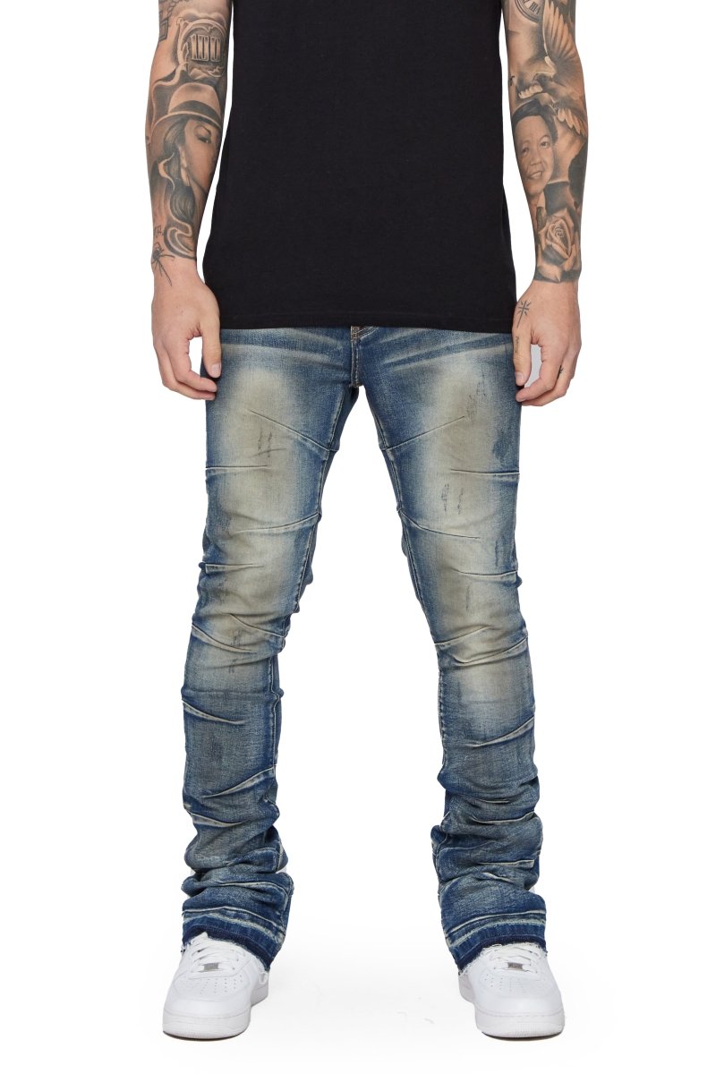 “WEST” Stacked Flare Jean Lt.Blue Washed “WEST” Stacked Flare Jean Lt.Blue Washed