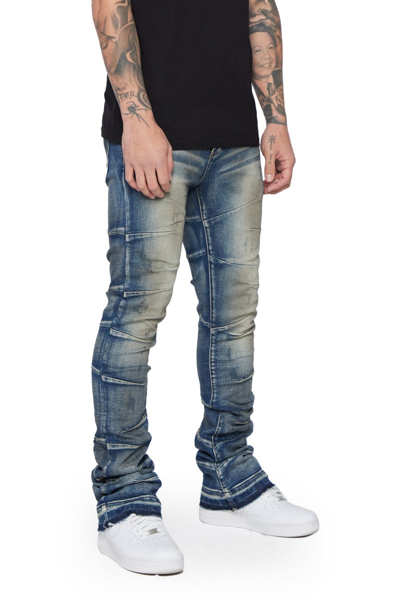 “WEST” Stacked Flare Jean Lt.Blue Washed “WEST” Stacked Flare Jean Lt.Blue Washed